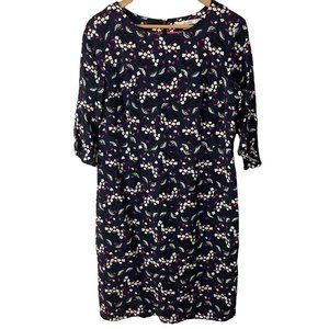 Boden Navy Blue Floral 3/4 Flare Sleeve Sheath Dress Size 10P Petite